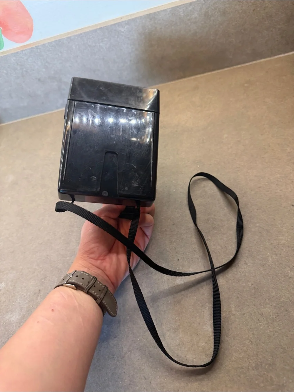 Polaroid White Instant Camera with Rainbow Stripe and Black Accents